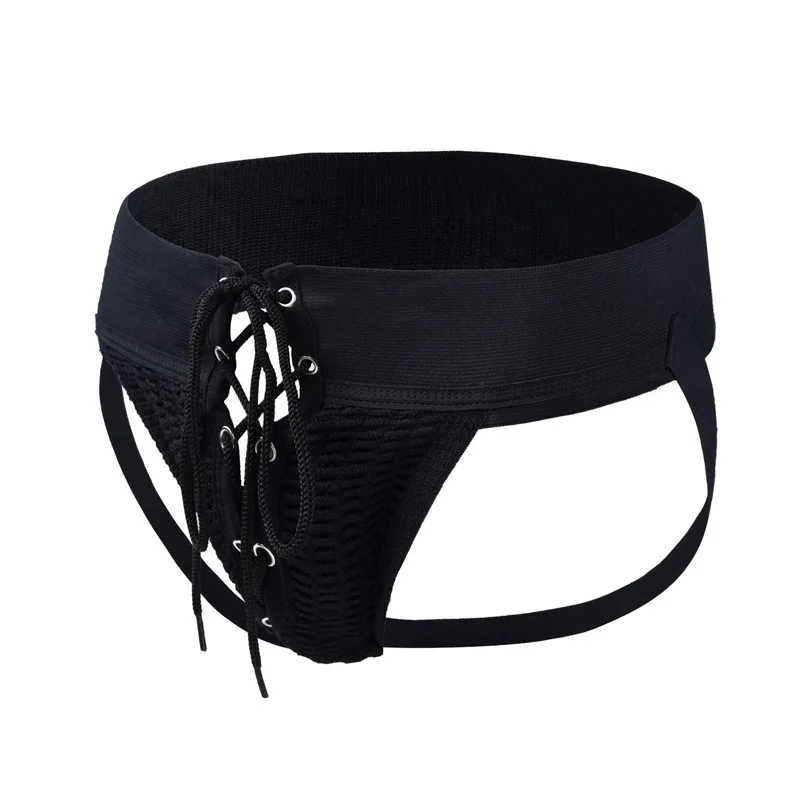 Mens Jockstrap Underwear Footballer Lace Up Wide Waistband Front Drawstring Sexy Lingerie Hot Thongs Special Clubwear