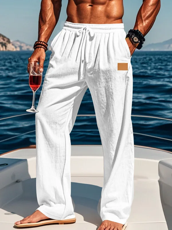 

Повседневные пляжные готовые тонкие мужские цветные прямые брюки с завязками, универсальные легкие брюки весна-лето