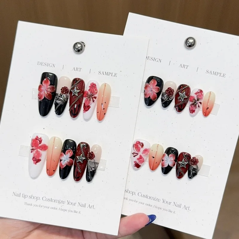 

10pcs Handmade Nails Super Cool Carved Cat-eye French Chain Press-on Nails—perfect As A Gift for Girls and Friends