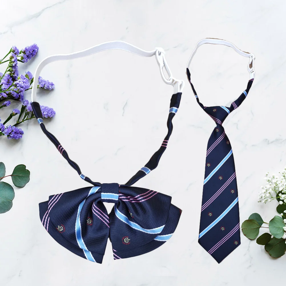 Conjunto de corbata y pajarita para Cosplay, uniforme decorativo japonés Jk, patrón de rayas, disfraz de fiesta, corbata semicircular de 27cm, 2 uds.