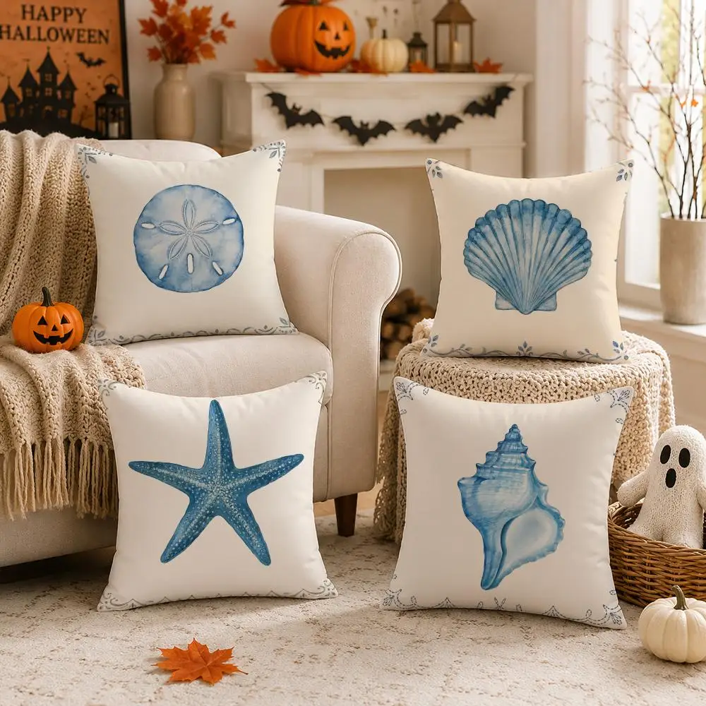 Sea Marine Shell Cushion Cover Ocean Starfish Linen Pillow Case Sofa Home Decor Decorative Decoration Pillowcase Cushion Cover