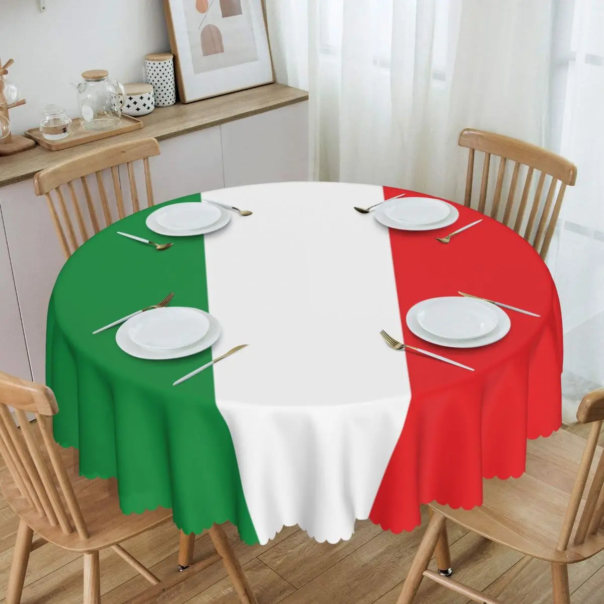 Round Tablecloth Tablecloth 60 inch Kitchen Dinning Table Cloth Spillproof Italian Pride Table Cover