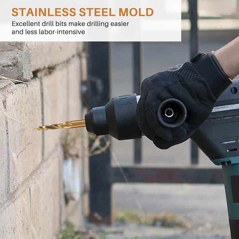 7Pcs 1/4Inch Hex Shank Titanium Combination Drill And Tap Set Metric Thread HSS M3-M10 Screw Tapping Bit Tool