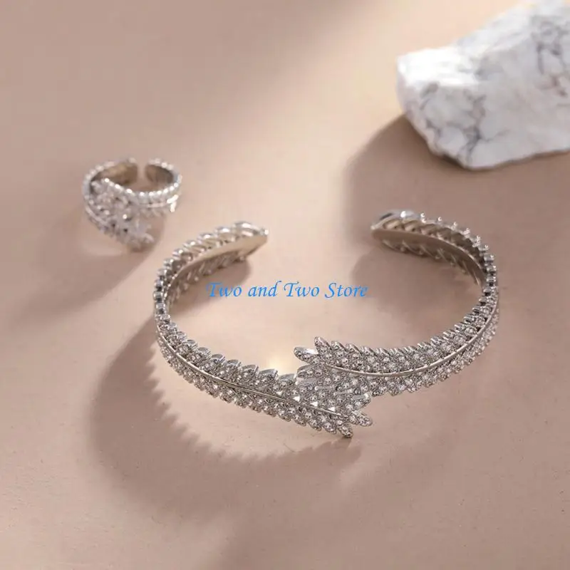 HX6F Stylish Open Cuff Bracelet Rings Set Featuring Micro Setting Craftsmanship