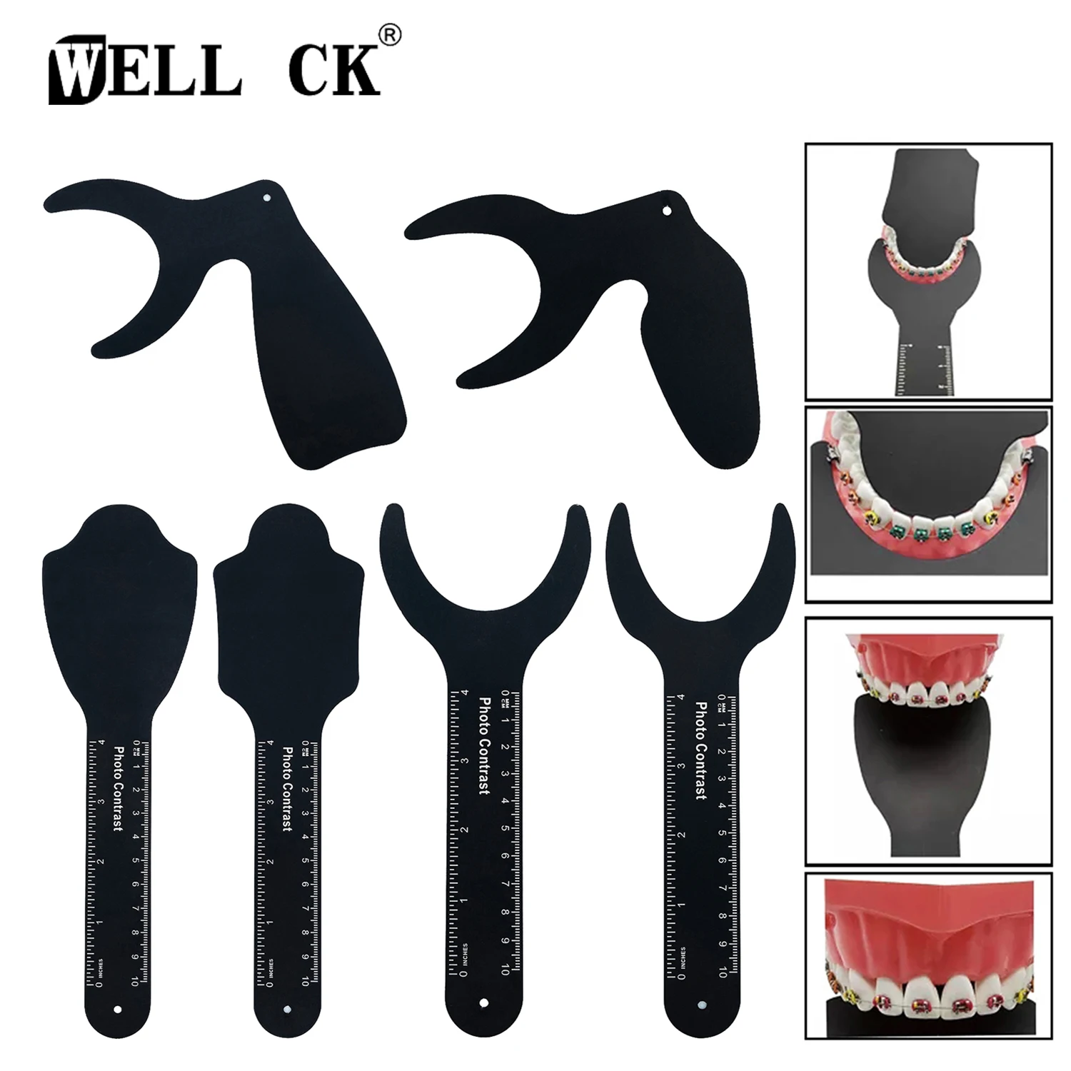 6PCS Dental Orthodontic Black Background Board Photo Image Contrast Board Oral Cheek Plate with Scale Mark Autoclavable Tools