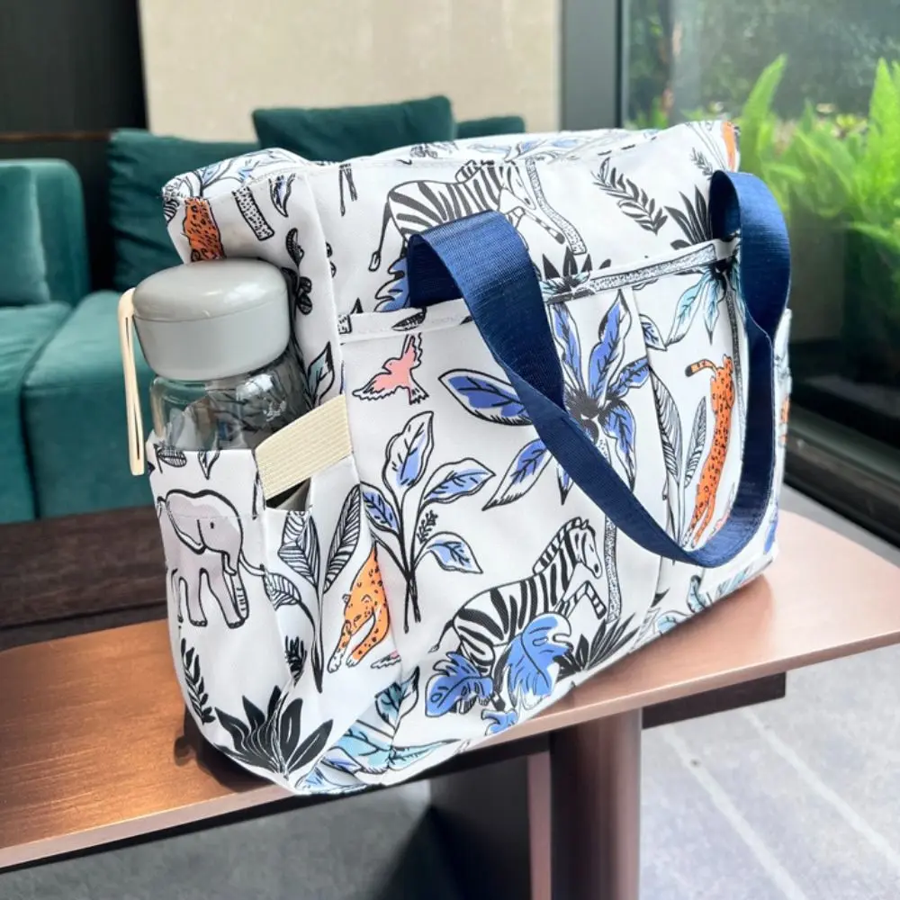 حقيبة يد محمولة مقاومة للماء للأم مطبوعة بلون سادة حقيبة رعاية الطفل بسعة كبيرة حقيبة حفاضات أطفال أكسفورد للسفر #4
