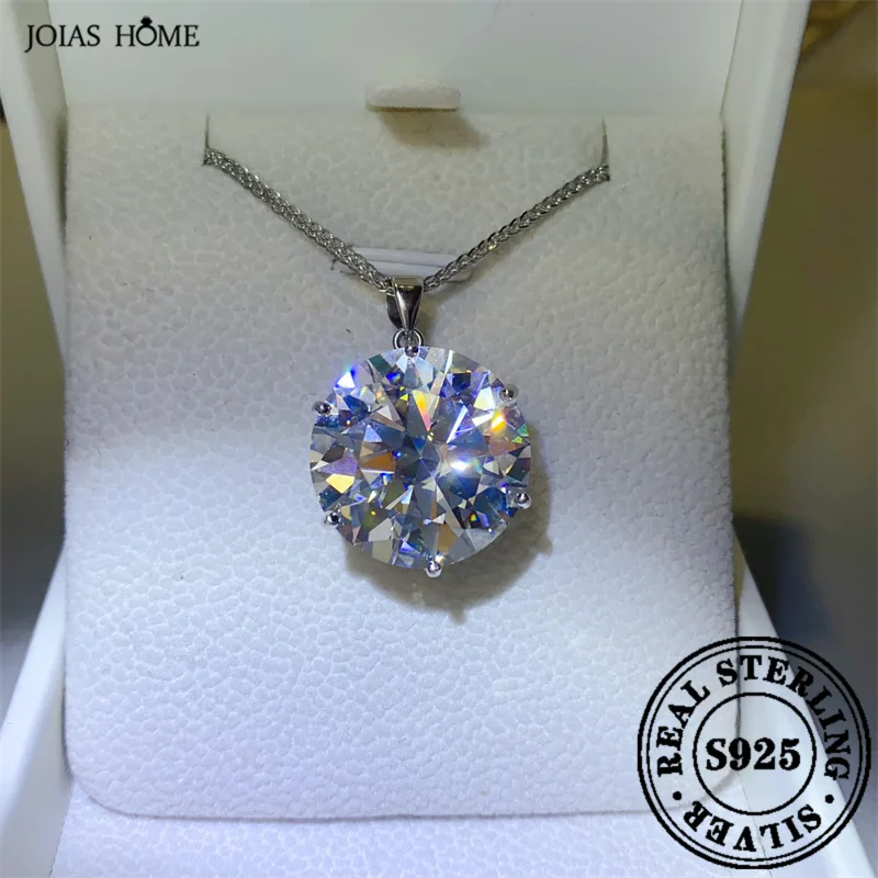 JOIAS HOME Silver 925 D Color 20 Carat Six Claw Moissanite Women's Pendant Necklace, Super Sparkling Gem Necklace