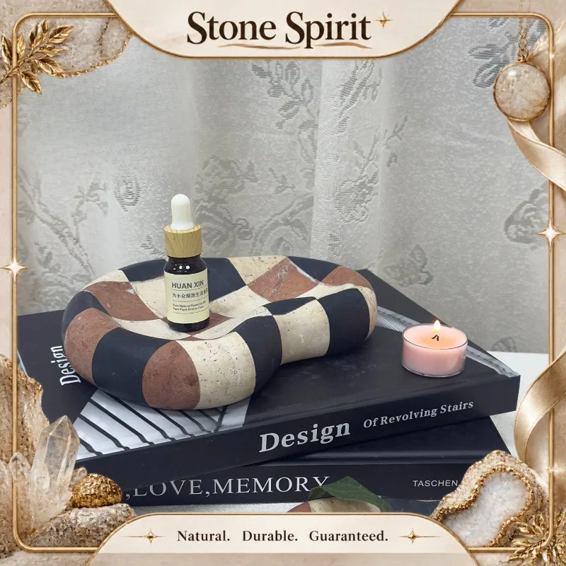 【Natural】Luxury Natural Marble Mosaic Jewelry Tray Ins Style Desktop Storage Organizer Home Decor