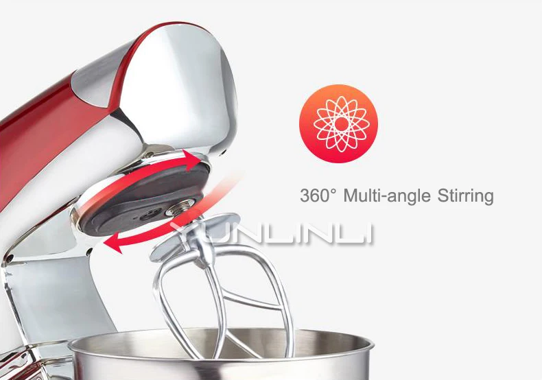 Mesin pengaduk adonan 5L otomatis penuh, Mixer adonan rumah tangga 1000W, Mixer makanan multifungsi