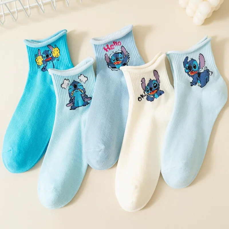 

5pairs Fashion Anime Cartoon Girls Socks Stitch Kawaii Women Socks creative Skateboard socks Fashion knee-high Socks Size 34-40