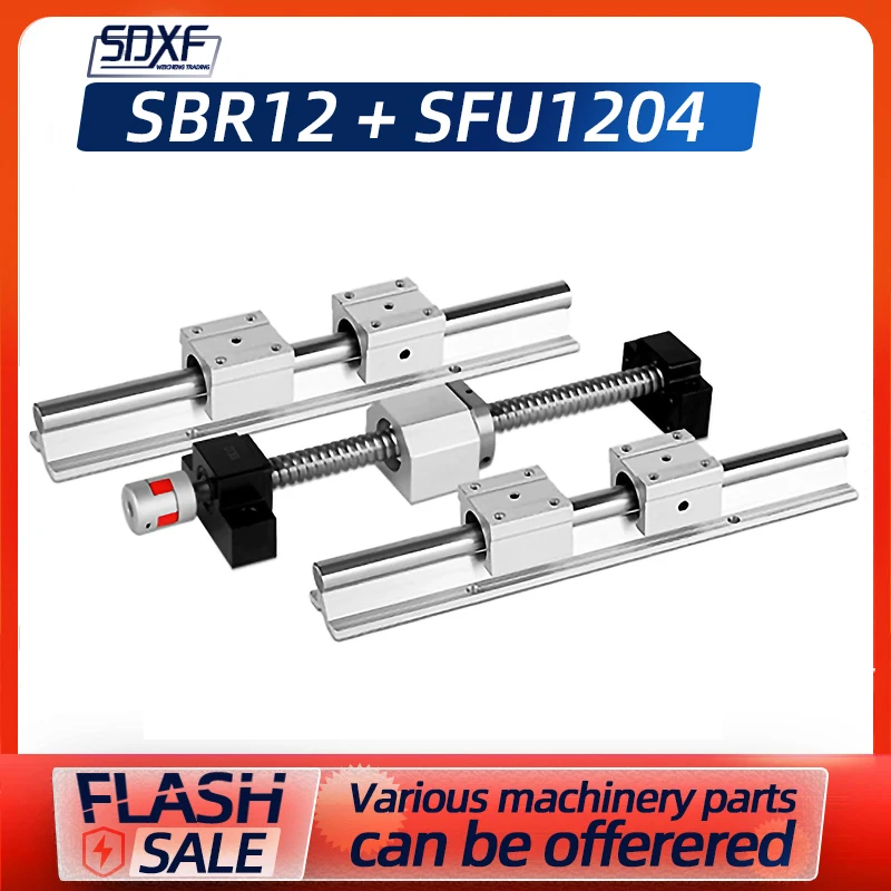 2pcs SBR12 Linear Rail+SFU1204 Ball Screw Any Length+1204 Nut +BKBF10 End Support+Coupling +1204 Nut Housing+4pc SBR12UU For XYZ