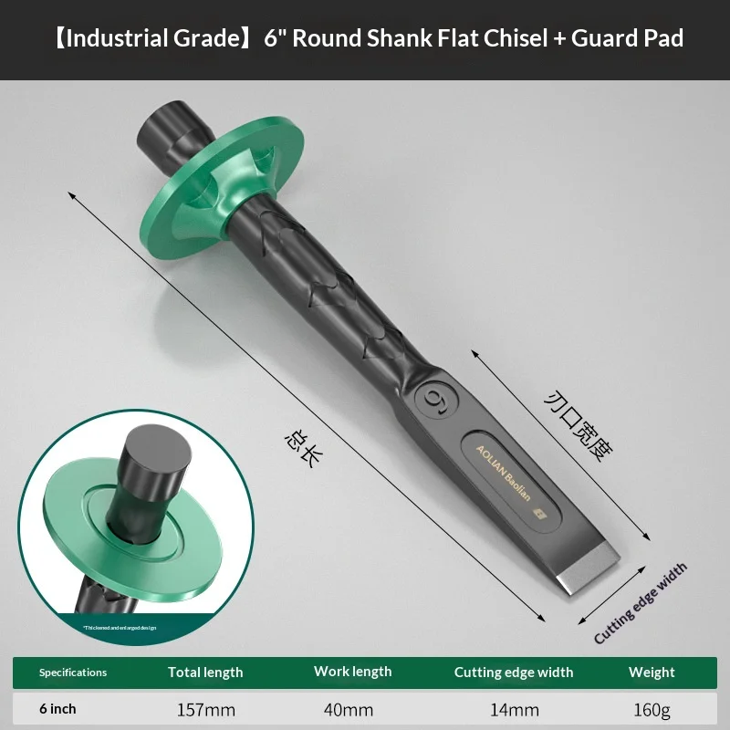 6/8/10 بوصة الكروم الفاناديوم الصلب حجر إزميل مسطح مع قفازات واقية لليد البناء الاسمنت البناء الخرسانة النقش قطع أداة #6