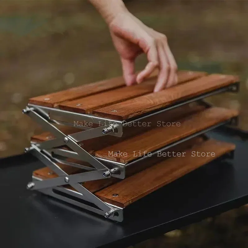 Outdoor Camping Rack Portable Three-tier Rack Easy To Carry Foldable Picnic Camping Barbecue Folding Table Home Organization