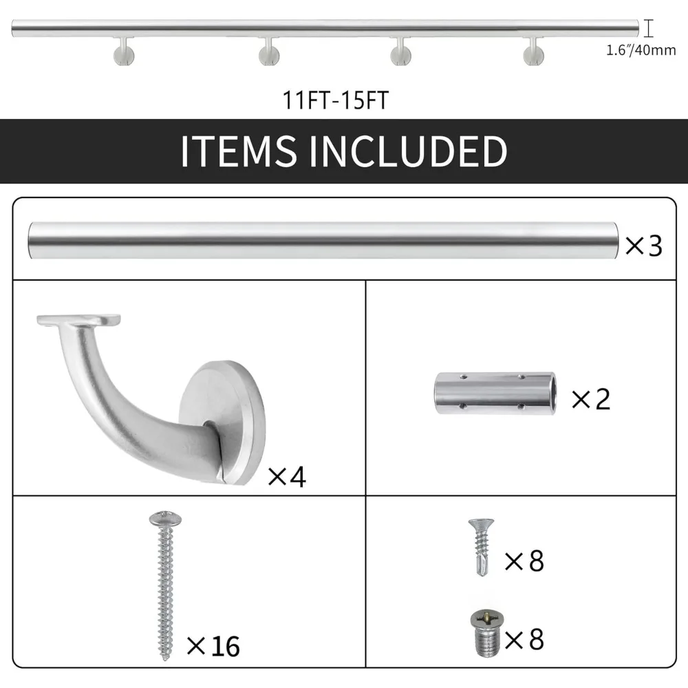 مجموعة درابزين سلالم داخلية حديثة من الألومنيوم بطول 11 قدم مع دعامات من سبائك الزنك للسطح والمنحدر والسلالم المثبتة على الحائط وSa المحسن #6