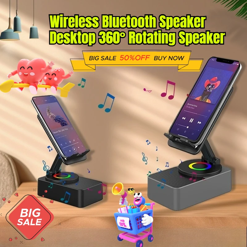 

4-in-1 Charging Tablet and Mobile Phone Stand with Wireless Bluetooth Speaker Desktop 360° Rotating Speaker