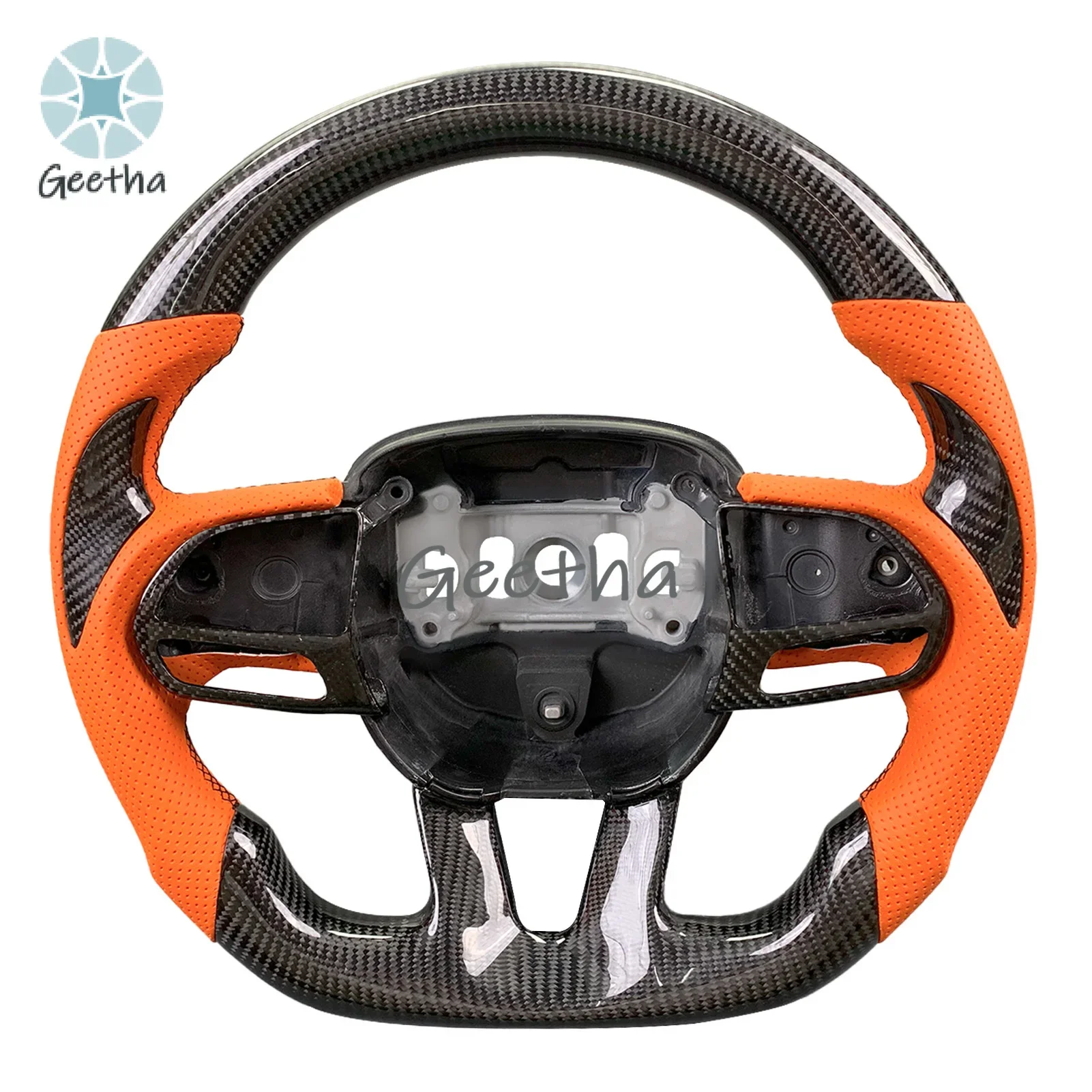 

For Perforated Leather For Dodge Challenger SRT Charger Customized LED RPM Display Carbon Fiber Steering Wheel 2014-2019Bumper b