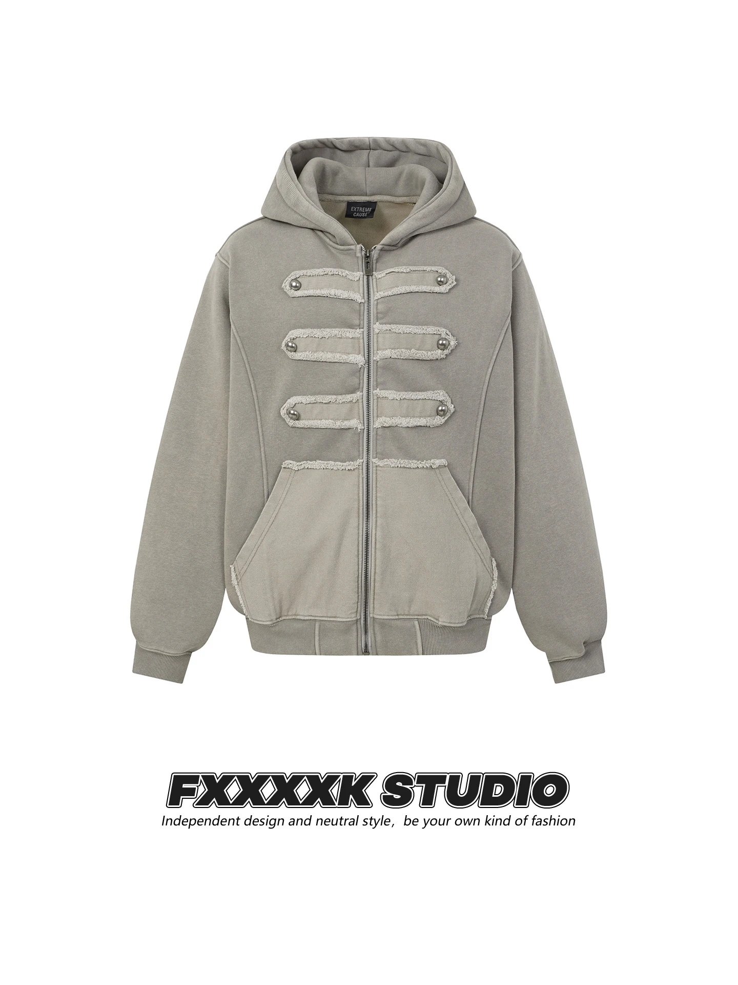 Jaqueta Masculina Original FXK Heavy Design Napoleon com Capuz e Botões Duplos, Design de Recorte, Forro de Lã Grossa
