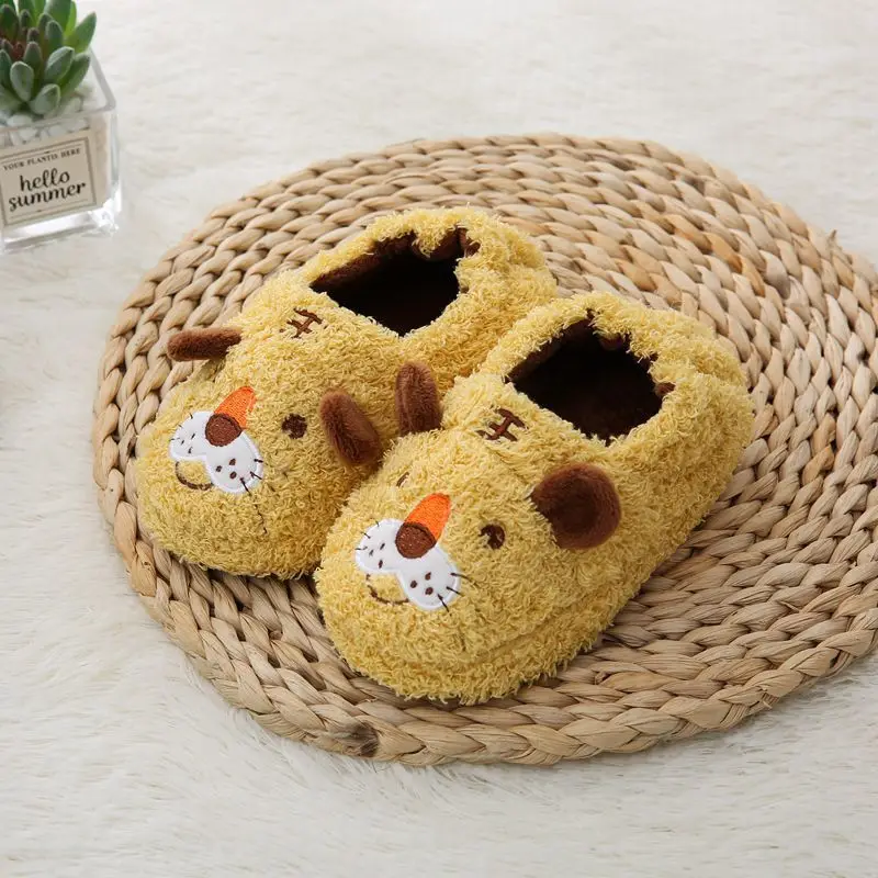 Toddler Boy Slippers for Winter Baby Loafers Plush Warm Cartoon Tiger Rubber Sole Children Home Shoes Kids House Indoor Footwear