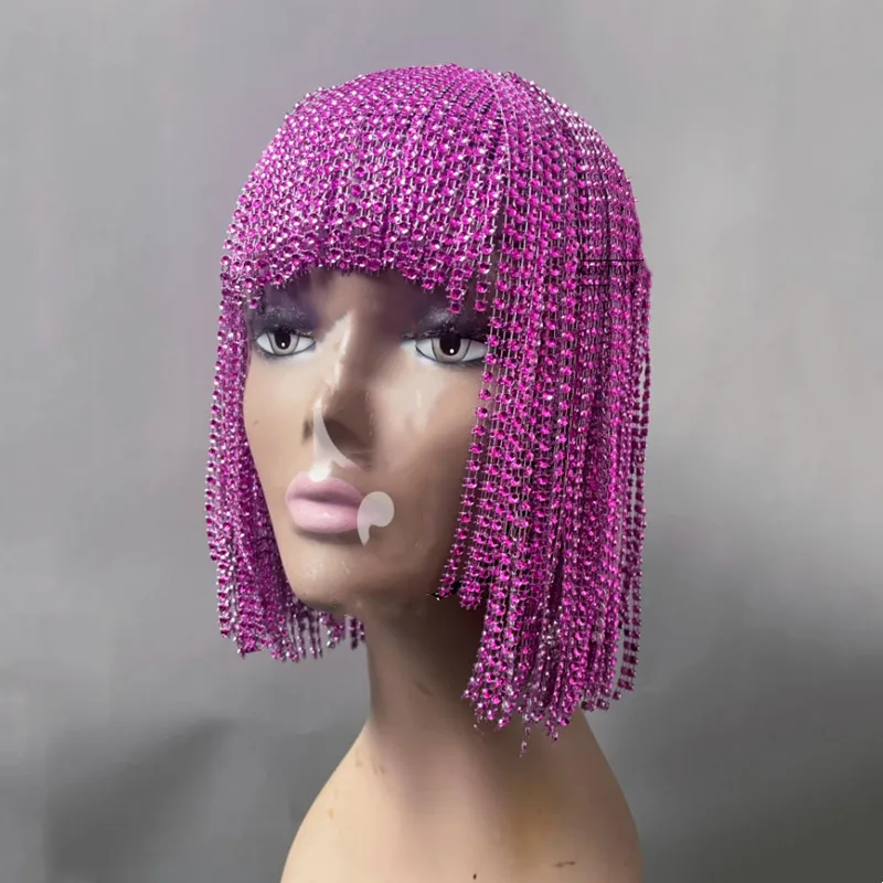 Sparkly Purple Chains Wig Headgear Nightclub Bar Singer Dancer Stage Performance Head Ornament Party Show Rave Stage Accessories