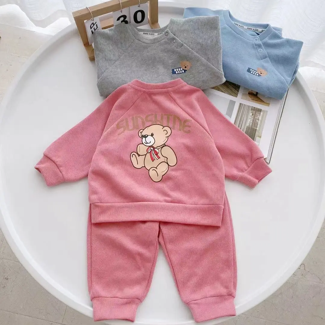Baby-Sweatshirt-Kleidungssets 2026 Herbst Kleinkind Jungen Mädchen Süßer Bären-Print Halb-Reißverschluss Pullover+Hose 2-teiliges Kinder-Freizeit-Outfit – Detail 3