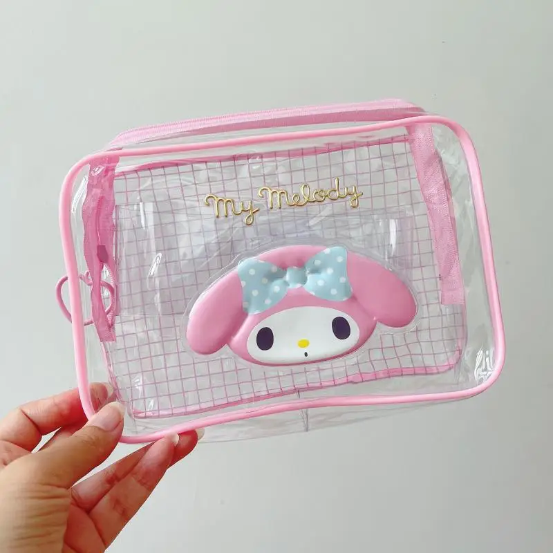 Sanrio Hello Kitty Kuromi Cinnamoroll Pachacco Cute Cartoon Transparent Makeup Storage Bag Kawaii Periphery Lovely Home Decor