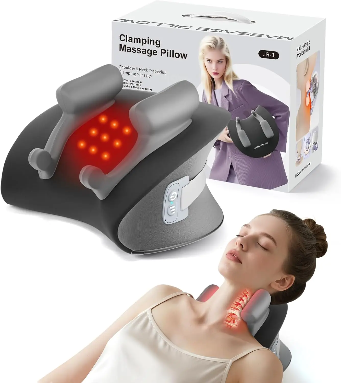 Shiatsu Neck Massager with Heat, Electric Deep Tissue Kneading Massage Pillow with 10-Minute Timer for Full Body Muscle Pain Rel