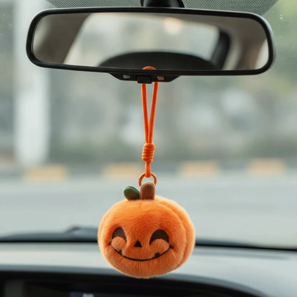 Soft Fabric Pumpkin Key Chain Lightweight Compact Size Halloween Stuffed Vibrant Color Adorable Style Funny Expression