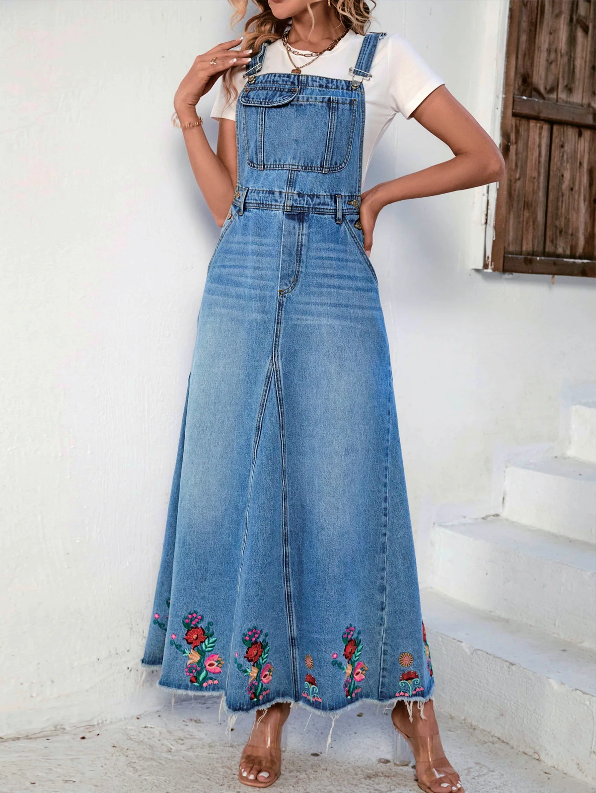 denim dress full sleeves Vanguard Shirt SS24Linen room for hips Color:Chocolate Brown Linen KissProm Ruffled Sleeve A-Line