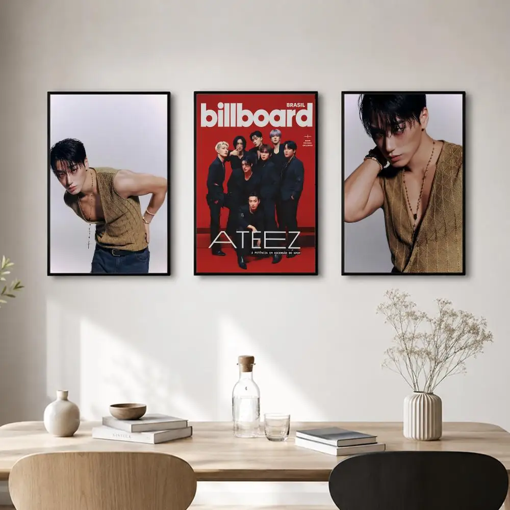 Boy Group ATEEZ Poster Self-adhesive Art Waterproof Paper Sticker Coffee House Bar Room Wall Decor