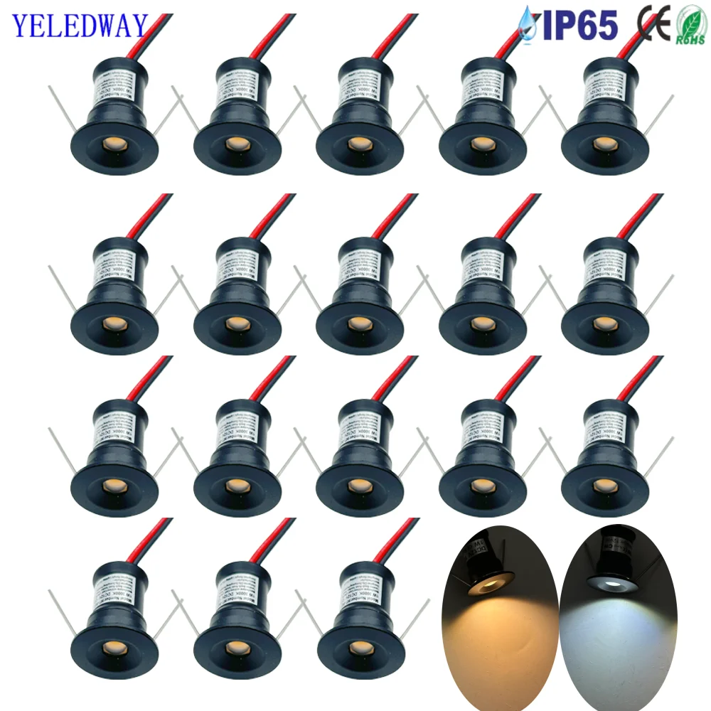 Indoor 1W LED Spotlights Mini Led Downlights 12V Dimmable Down Lights Focus Spot Lamp IP65 Staircase Cabinet Ceiling Lighting