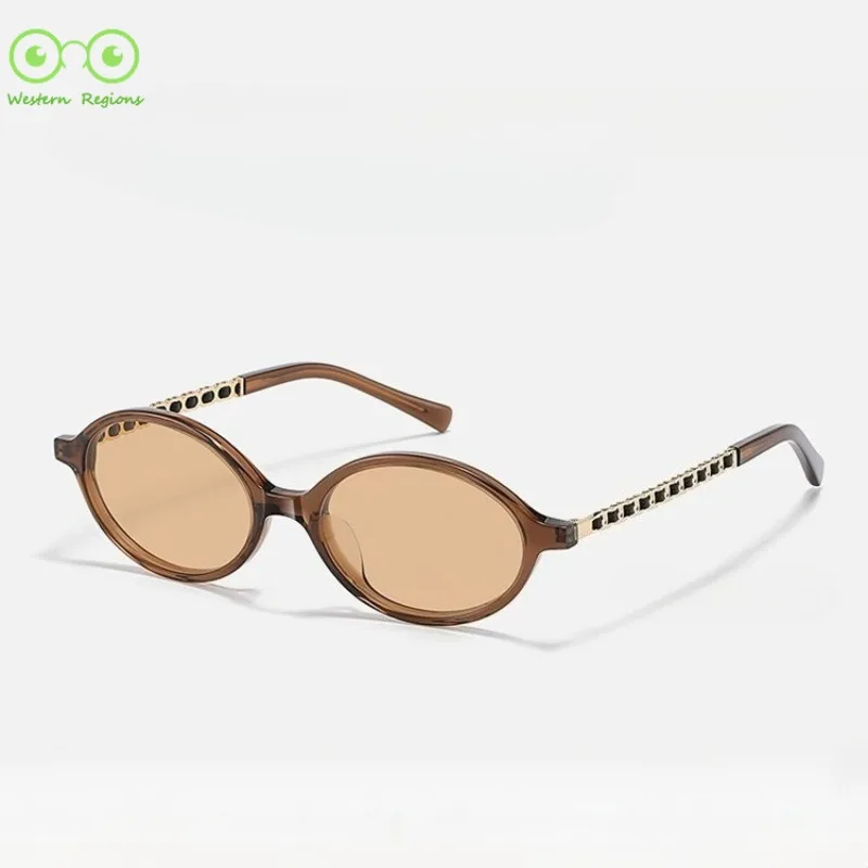 

Fashion High-end Handmade Acetate Women Sunglasses Chain Leg Eyewear Retro Elliptical UV400 Outdoor Sports Travel Sun Glasses