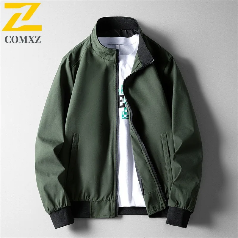 COMXZ 2025 Spring Autumn Men Casual Baseball Jacket Plus Size Solid Color Lightweight Trendy Coat Youth Slim Fit Outwear