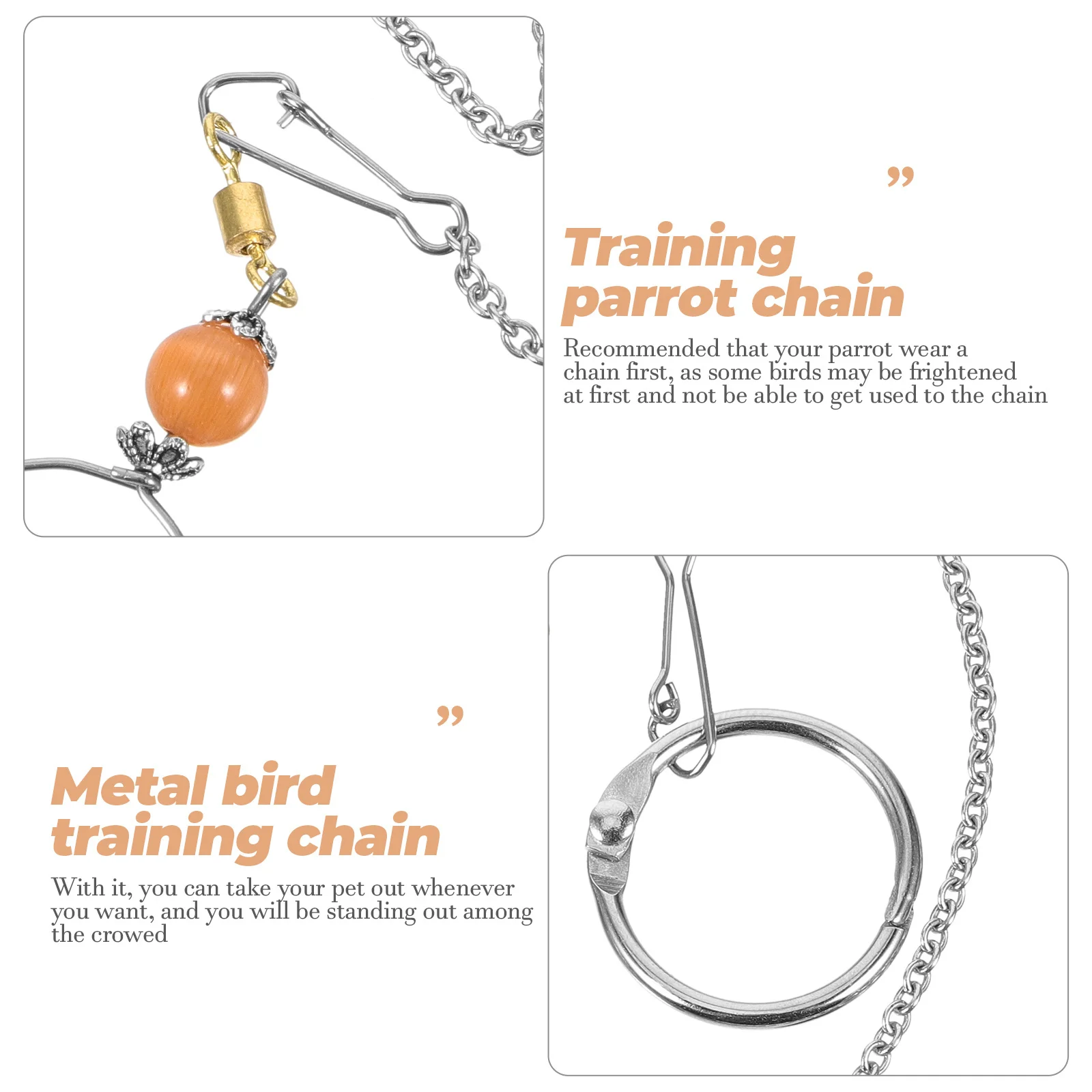 

1 set 1 Set Bird Neck Collar Stainless Steel Parrot Harness Chain Lightweight Training Leash For Parakeet Cockatiel Fly Train