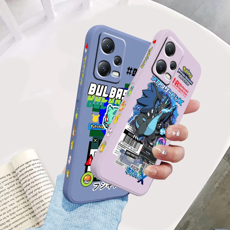 Pokemon Bulbasaur Cartoon Liquid Left Rope For Xiaomi Redmi Note 13 12 12S 12R 11 11T 11S 10 10S Pro Plus 5G Funda Phone Case