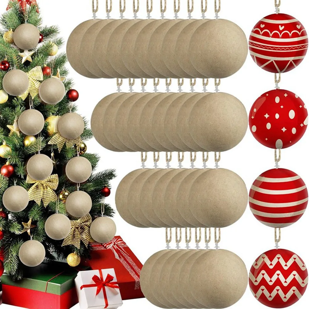 48 Pcs Christmas Paper Mache Balls 3.15 Inch Unpainted Empty Ball Ornaments Craft Supplies