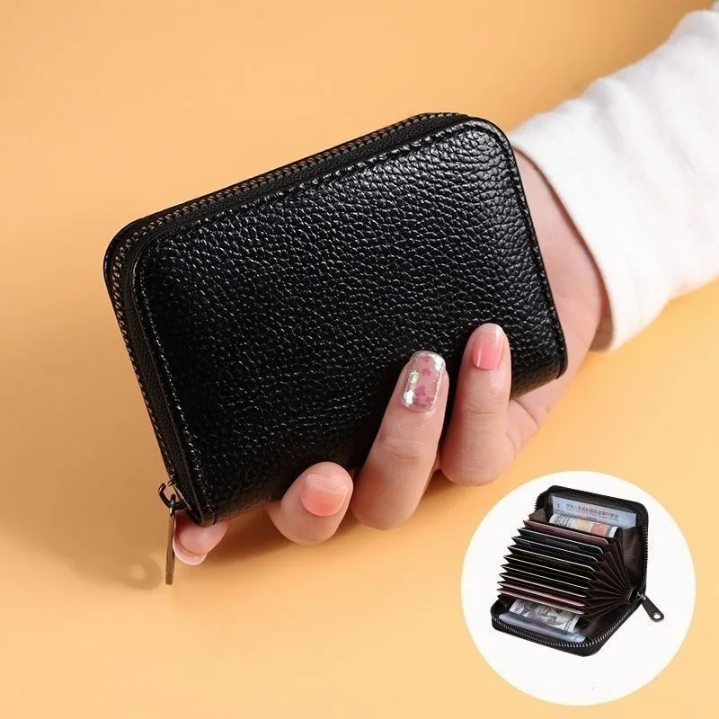 

RFID Genuine Leather Credit Card Wallet Men and Women Fashion ID Card Holder Wallet Slim Small Business Card Holders Bag