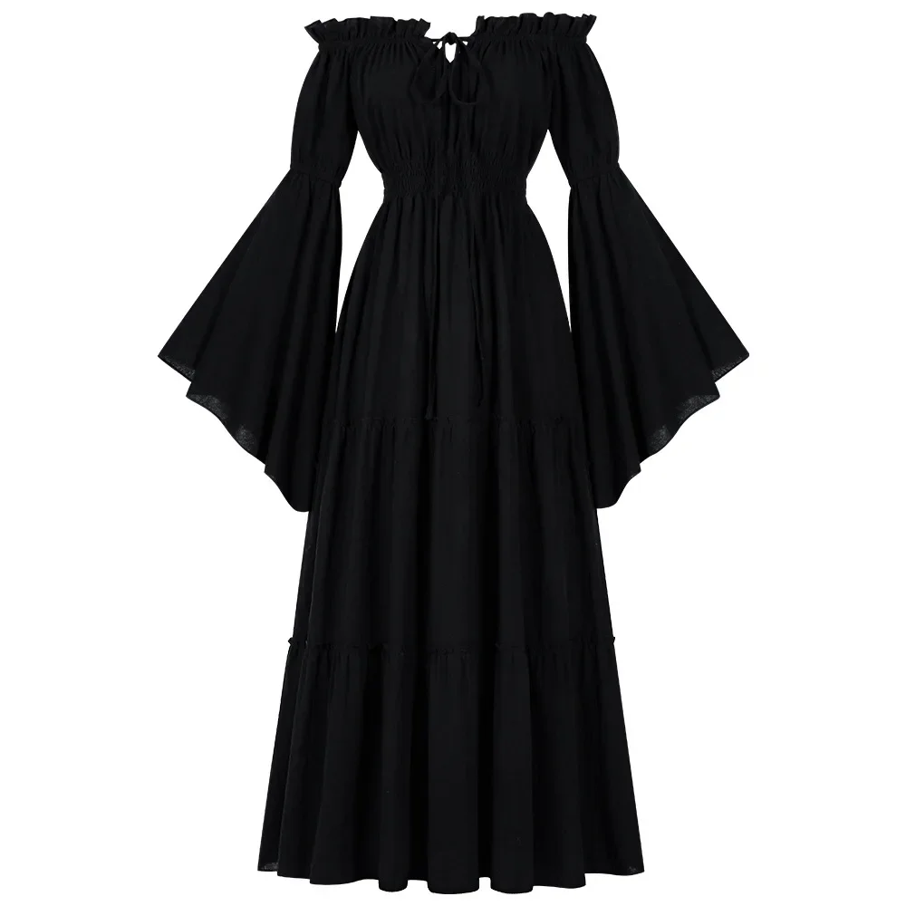 Vintage Steampunk Gothic Off Shoulder Dress Women Medieval Folk Cosplay Vestido Victorian Lady CLothing Halloween Witch Costume
