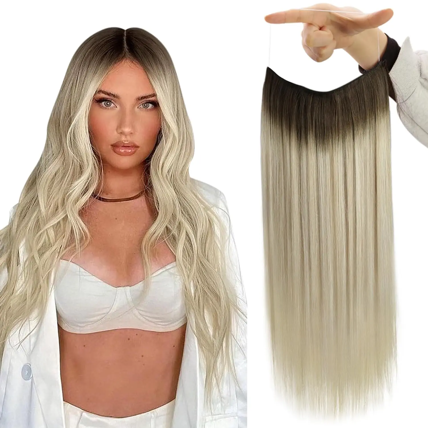 Full Shine Angeldraht-Haarverlängerungen, echtes menschliches Haar, dicke geheime Draht-Haarverlängerungen, Haarteile für Frauen