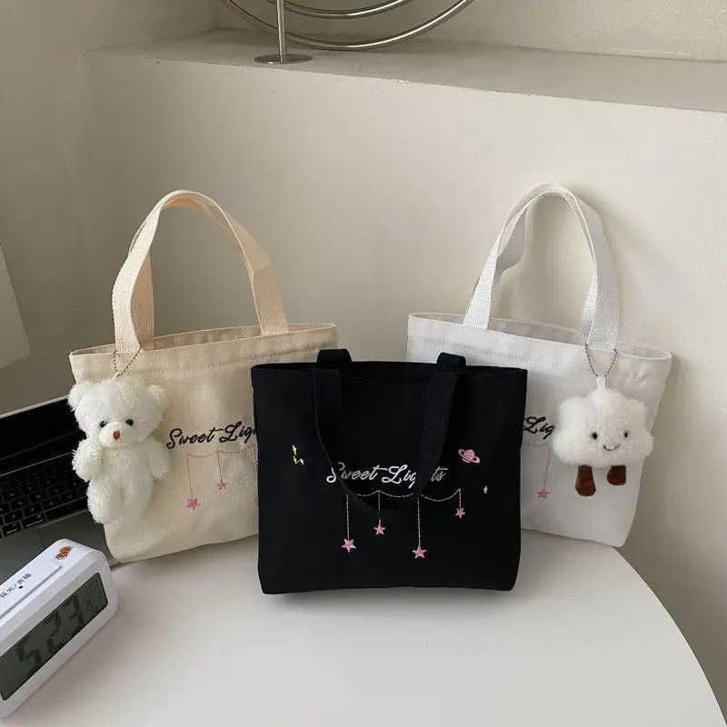 

Small Canvas Handbag Women's Casual Bag for Work Lunch Box Bag Student Meal Box Bag Zipper Style Handbag Shoulder Bag