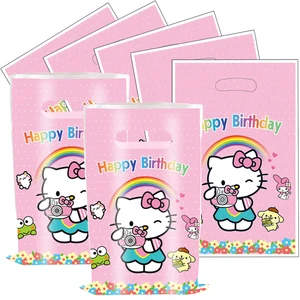 30pcs bolsas de regalo de fiesta de hello kitty con mango bolsas de almacenamiento con temática rosa Sanrio Baby Shower Niños Decoraciones de fiesta de cumpleaños para niñas 10 mejores ventas de envasado Hello Kitty - №2