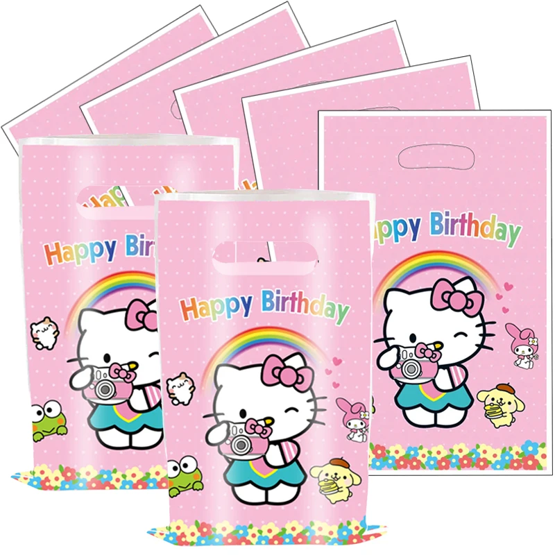 30pcs Hello Kitty Party Gift Bags with Handle Sanrio Pink Themed Storage Bags Baby Shower Kids Girls Birthday Party Decorations