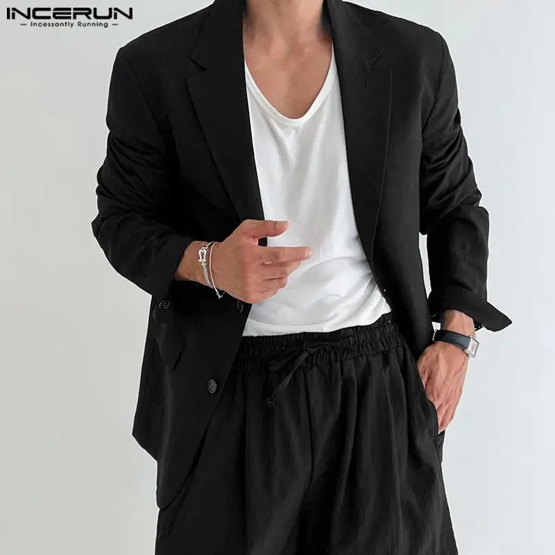 INCERUN Tops 2024 Korean Style Handsome New Men Pendant Design Blazer Casual Streetwear Male Solid Long Sleeved Suit Coats S-5XL