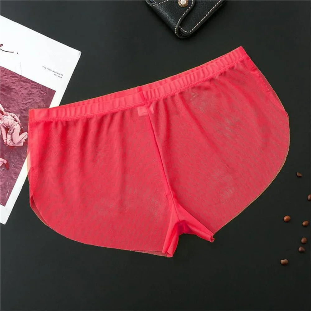 Plain Underpants Boxer Men's Shorts Elasticated Waist Four Corners Home Pajamas See Through Solid Color Ultra-thin