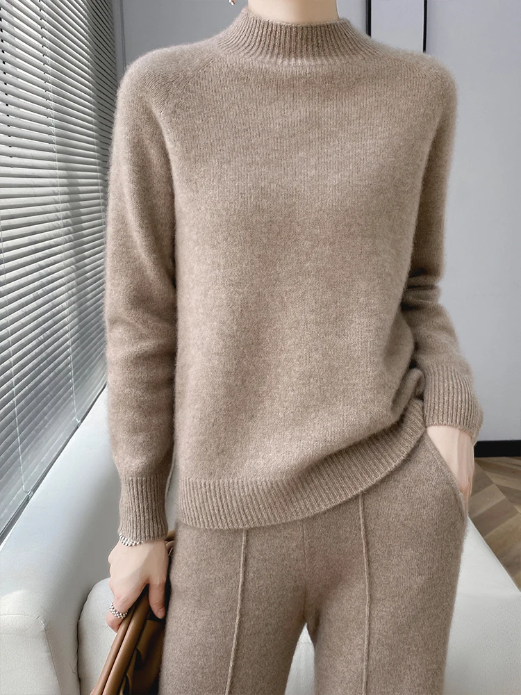 

Fashion Basic Autumn Winter Merino Half-high Neck Wool Sweater Cashmere Pullover Solid Color Soft Long Sleeve Clothing Tops