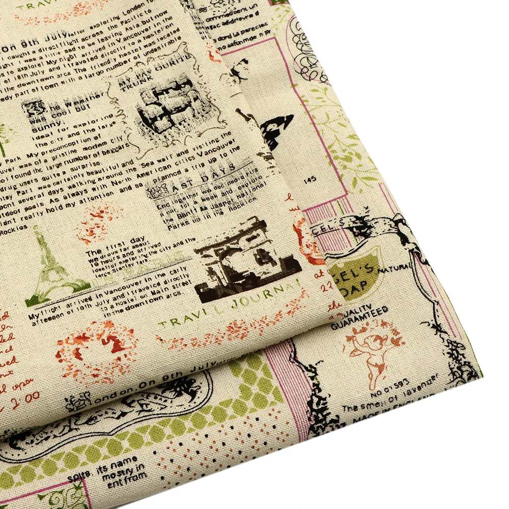 59*19.68in 50*150cm Vintage Parisian Print Denim Fabric Newspaper Home Decor Sofa Tablecloth Curtain Bag Cushion