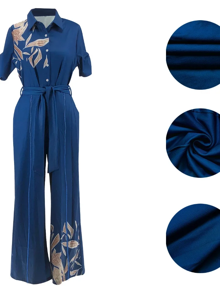 ฤดูใบไม้ผลิฤดูร้อนผู้หญิงแขนสั้นขากว้างJumpsuitผู้หญิงRompersผู้หญิงแฟชั่นพิมพ์สบายๆเก๋เอวสูงJumpsuit