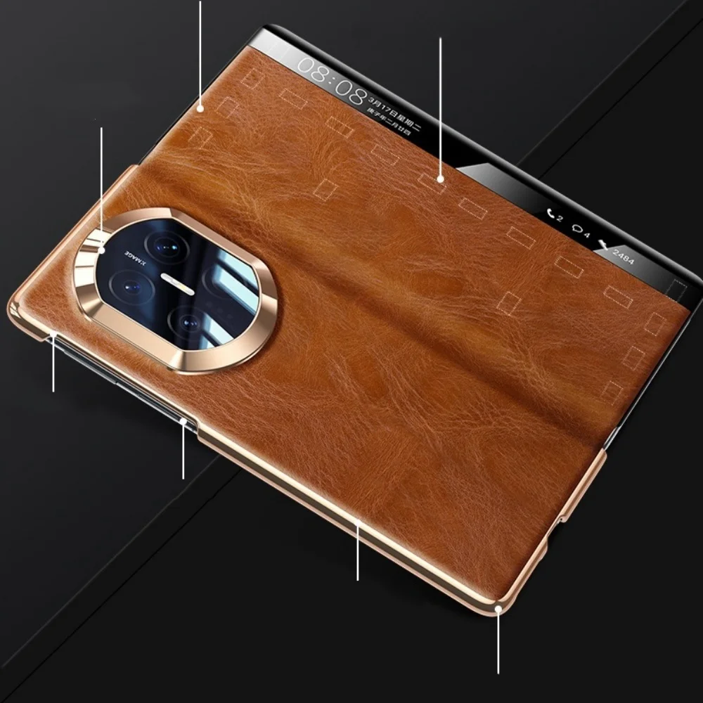 Natural Cowhide Leather Oil Wax Case For Huawei Mate X5 X6 X7 Window View Cover