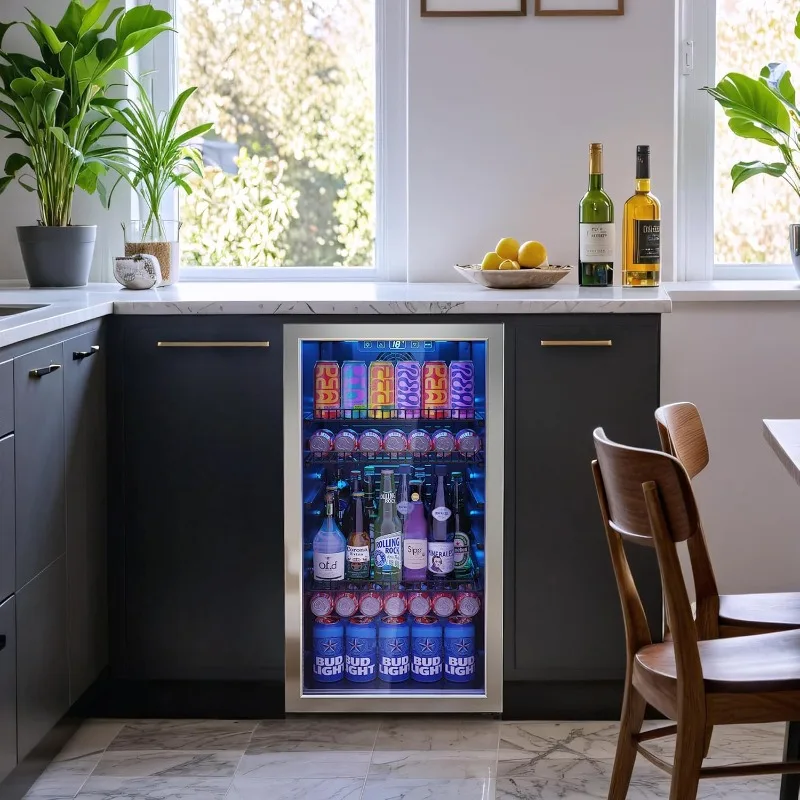 Beverage Refrigerator Cooler-Mini Fridge Freestanding Cooler with Glass Door, Adjustable Shelves & Digital Temperature Display