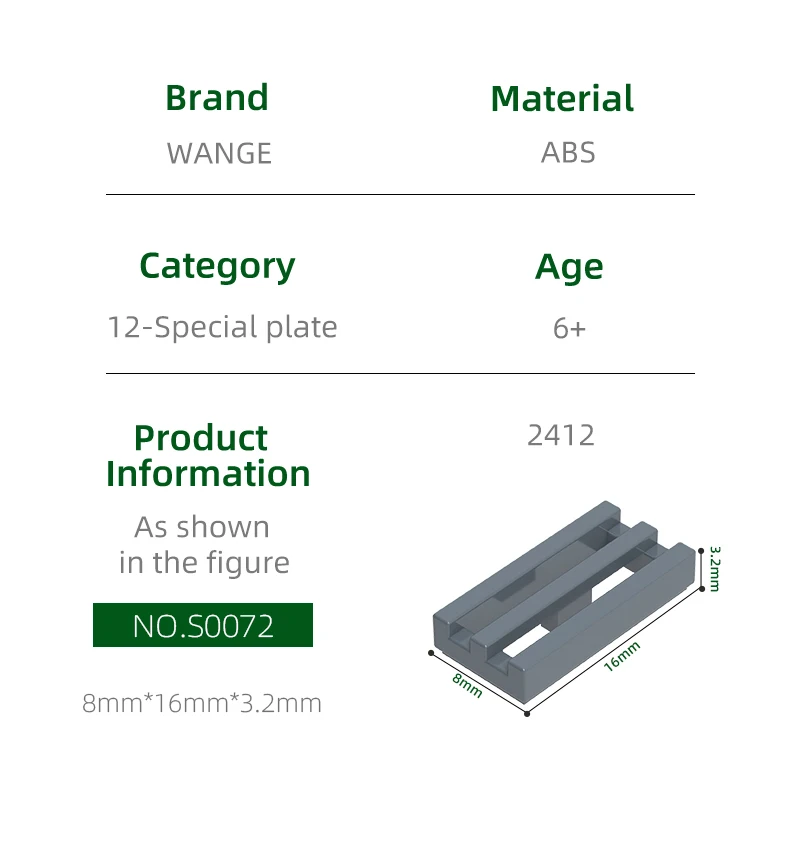 Wange 2412 50g/238Pcs 1x2 Grille Board Block Moc Colored Loose Parts Creativity with Bricks DIY Children's Toy Assembly