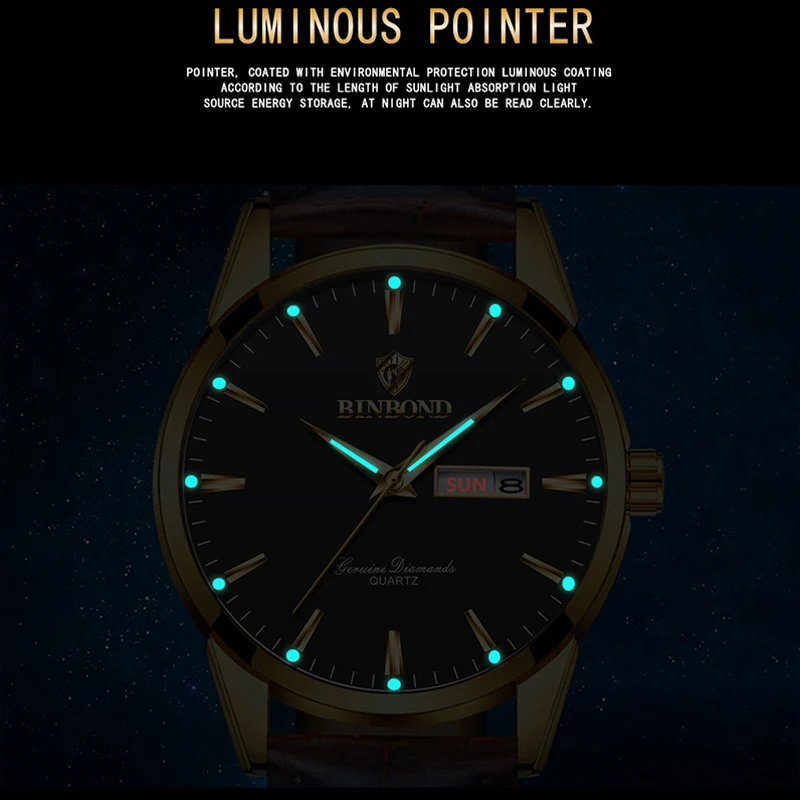 BINBOND แฟชั่นนาฬิกาหนังสีน้ําตาลผู้ชายกีฬาทหารผู้ชายนาฬิกาข้อมือควอตซ์ Casual กันน้ํา Chronograph Relogios Masculino